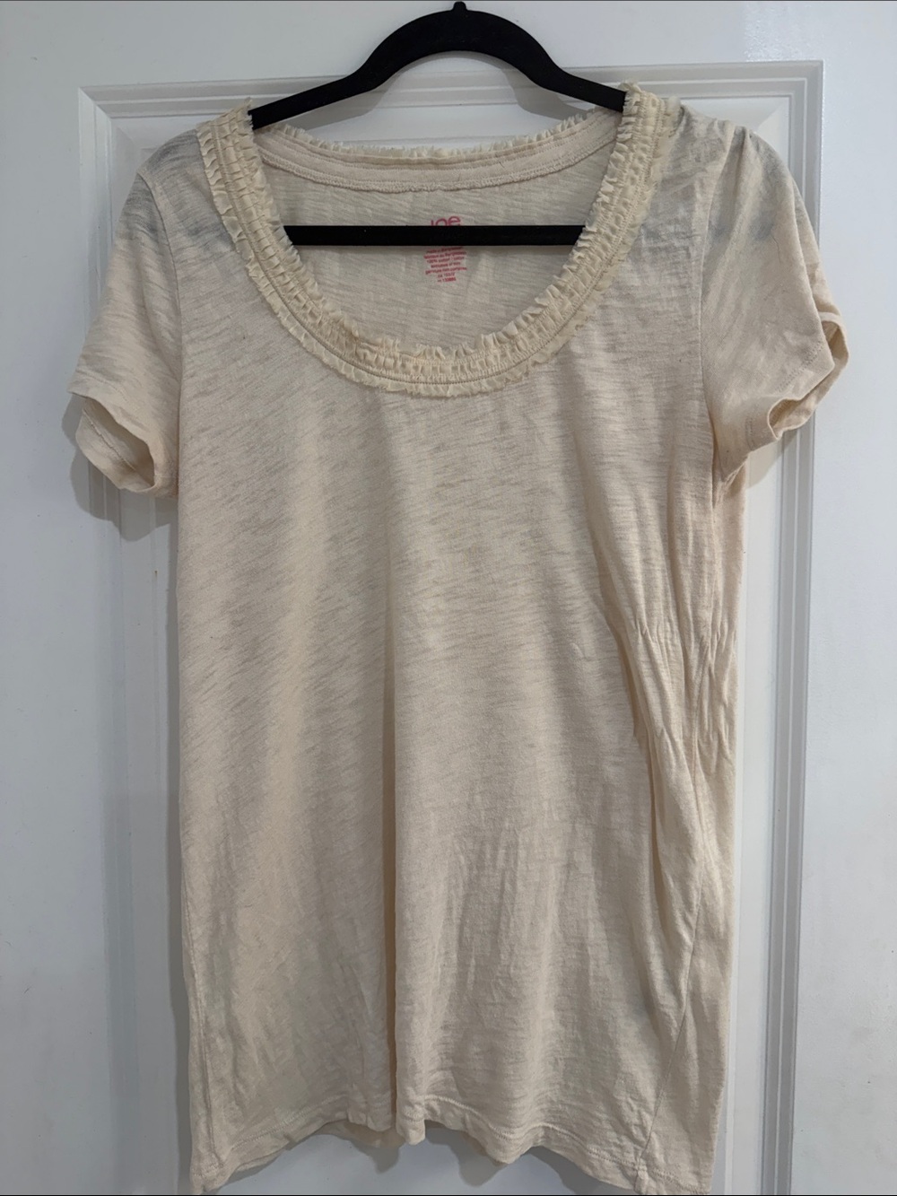 Joe Fresh Cream Scoop Neck Short Sleeve Tee with Ruffle Trim